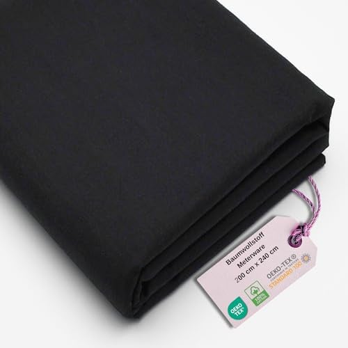 Stoff Virginia Tex, Meterware, Baumwollstoff 100%, große Breite 240 cm, Baumwollstoff 100% Oeko -Tex Standard 100 Unifarben zum Nähen (Schwarz, 200 cm x 240 cm)