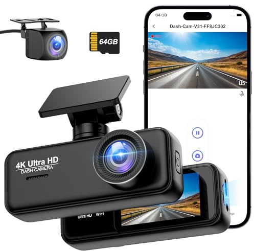 Dashcam Auto 4K+1080P SIGRILL Dashcam Auto Vorne Hinten, WiFi Dash Cam APP Steuerung, kostenlose 64-GB-Karte, Ultra Nachtsicht Daschcam, 24H Parkmodus, G-Sensor, Loop-Aufnahme, Max 256GB