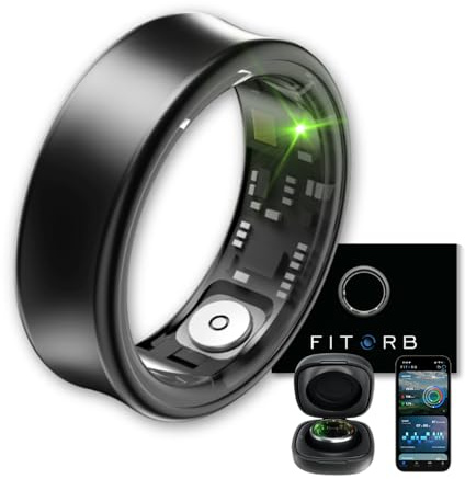 Fitorb Smart Ring Pro - Das Original. High-Tech Fitness- & Gesundheitsring, Schlafanalyse, 24/7 Aktivitätstracking. Temperaturmessung, Stress. Proberinge. (Neptun, Schwarz, 18,3 mm (8))