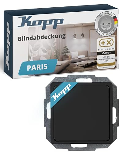 Kopp PARIS Blindabdeckung - Matt-Schwarz - 5,7 x 5,7 cm - Hochwertige Steckdosen-Blindabdeckung aus mattem Kunststoff - Stilvolle IP20 Unterputzdose-Abdeckung mit Tragring