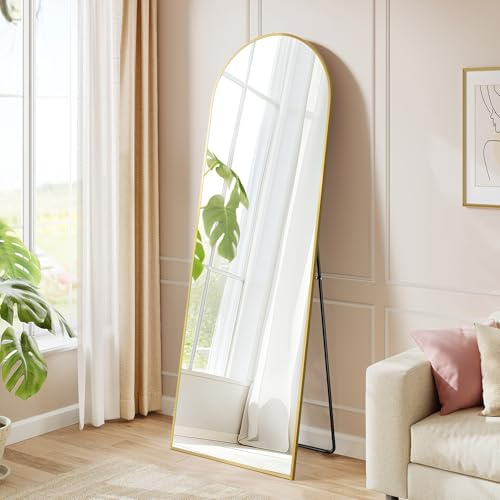 SONGMICS Ganzkörperspiegel, 160 x 50 cm, gewölbter Standspiegel, Rahmen aus Aluminiumlegierung, Hartglas, für Schlafzimmer, Wohnzimmer, Garderobe, blassgold LFM031A01