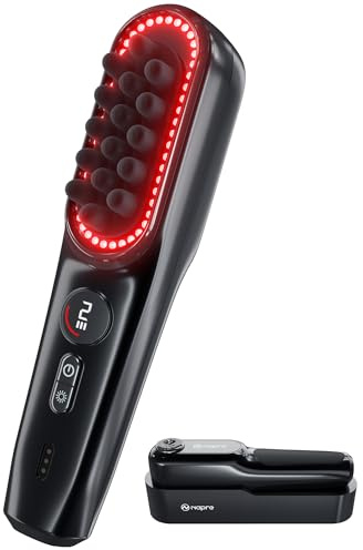 Kopfhautmassagegerät - 2400 U/min seitliche Vibration & Rotlichttherapie-Kopfmassagegerät zur Linderung von Kopfhaut/Gesicht/Nacken, 50 LED-Perlen, 5 Geschwindigkeitsstufen, tragbar mit Ladedock