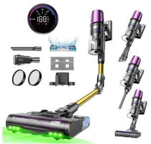 Ultenic U20 Mopper Staubsauger mit Wischfunktion, 60KPa 60 Mins Akku Staubsauger Kabellos mit abnehmbarem Tank, 65cm Flexibles Biegegelenk, Anti-Tangle, 7 Schichten Filter für Teppiche Haustierhaare