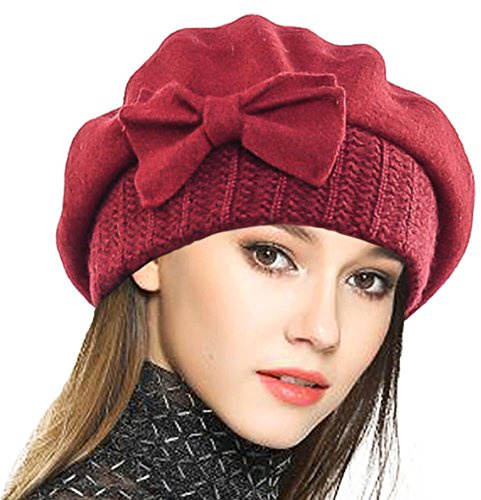 VECRY Frauen Barette 100% Wolle Baskenmütze Kleid Mütze Wintermütze