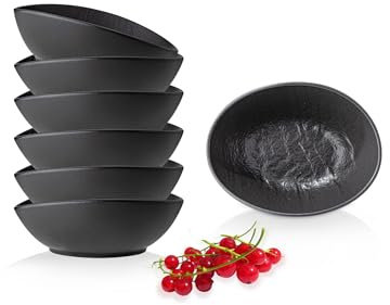 Wilmax Dipschalen 6er Set 8 cm, kleine Schälchen Porzellan schwarz oval | 25 ml Füllmenge · spülmaschinen-, mikrowellen- und backofenfest · Natursteinoptik, handglasiert · stapelbar