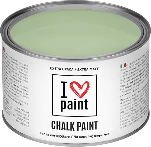 I LOVE CHALK PAINT farbe Salbeigrün 375 ml - Kreidefarbe für möbel, wände und gegenstände ohne schleifen - Lösungsmittelfrei und formaldehydfrei - Wasserbasierte dekorationsfarbe mit kreideeffekt