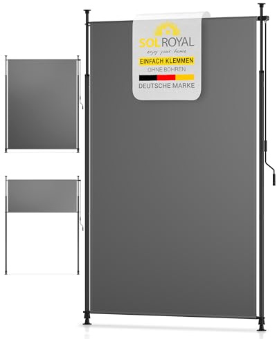 Sol Royal Klemmmarkise Senkrechtmarkise Vertikalmarkise ohne Bohren Balkon | 100x310cm Anthrazit Sichtschutz & Sonnenschutz Windschutz Garten Terrasse Handkurbel Markise außen Wasserdicht KM5