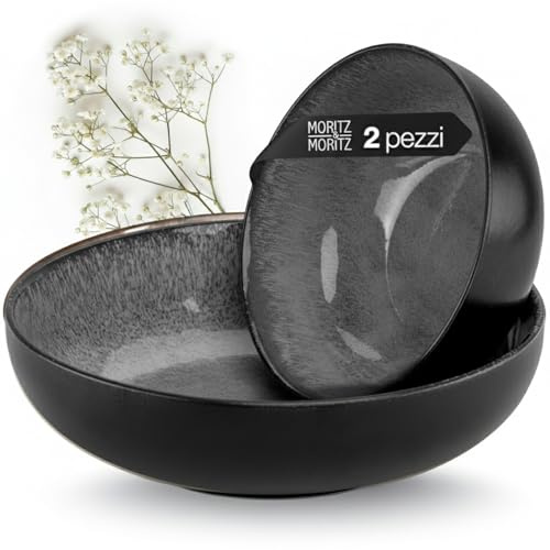 Moritz & Moritz VIDA Servierschalen Set Anthrazit - 2x Große Schalen aus hochwertigem Porzellan, Modern & Zeitlos, Mikrowellen- & Spülmaschinengeeignet - Perfekt für Salate, Pasta, Snacks & mehr