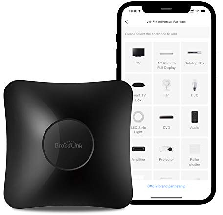 Broadlink Smart Home Hub RM4 Pro, IR und HF Universal-Fernbedienung, Code-Lernfunktion, WLAN, für Smart Home und Entertainmenteinrichtungen (TV, STB, Klimaanlage, Vorhangmotor) kompatibel mit Alexa