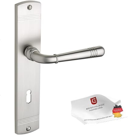 Beschläge Hamburg | Türgriff Türbeschlag | EMILY ART 70-09 MMN BB | Türklinke mit Buntbart Langschild 45 x 235 mm für Zimmertüren | Drückergarnitur/Türdrücker für Innentüren | in matt vernickelt