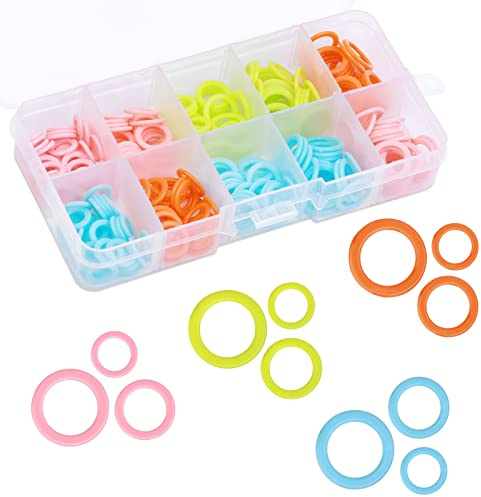 Benlay 220 Stück Strickmarker-Ringe, Bunte Maschenmarkierer-Ringe (S/M/L) mit tragbarer Aufbewahrungsbox für DIY-Nähen, Stricken, Häkeln, Basteln