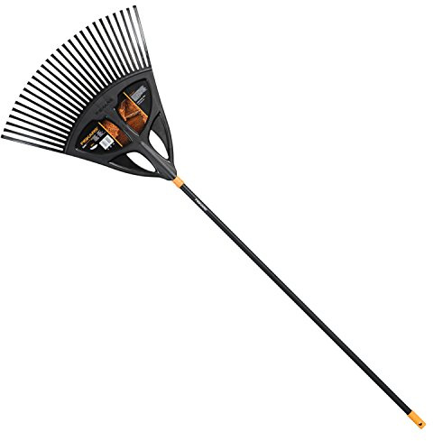 Fiskars Laubbesen, 27 Zinken, Breite: 65 cm, Kunststoff-Zinken/Aluminium-Stiel, Schwarz/Orange, XL, Solid, 1015645