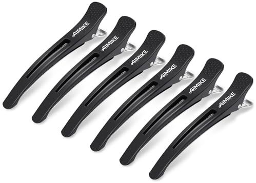 AIMIKE 6 Stück Haarclips, Haarklammer Friseur zum Stylen und Schneiden, Rutschfeste haarspange mit Silikonband, No-Trace Abteilklammern,Haarclips Locken Fixieren, Professionelle Salon Haarklammern