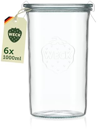 Weck Gläser 900ml – 6er Set mit Deckeln – Sturzform – robuste, stapelbare Vorratsgläser- & Einweckgläser - ideal für Meal Prep, Sauerteig & Fermentieren – Made in Germany