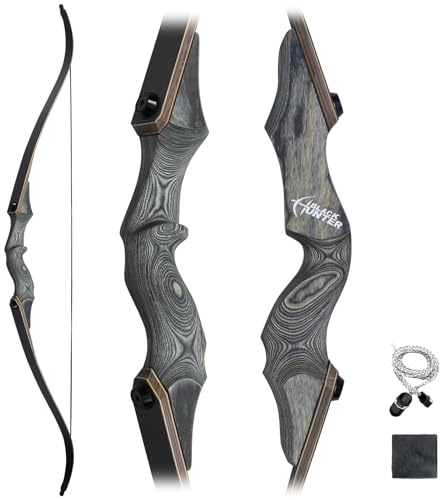 Obert Black Hunter 60 Zoll Profi Bogenschießen Takedown Recurvebogen Set 20-64lbs Rechtshand Holzbogengriff Jagdbogen für Erwachsene Sportbogen