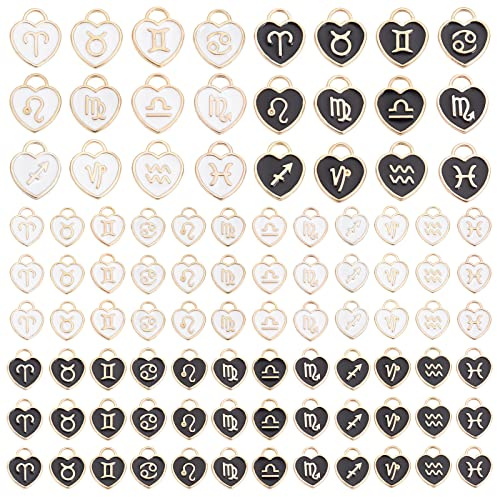 PandaHall 12 Sternbild Herzanhänger, 96pcs Sternzeichen Emaille Anhänger Doppelseitige Geburtstagszeichen Glücksbringer Astrologie Horoskop Anhänger Für DIY Armband Halskette Ohrringherstellung