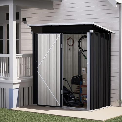 UDPATIO Metall Gartenhaus mit 2.5 m³, Pultdach - 164 x 99 x 181 cm für den Außenbereich, Geräteschuppen, Fahrradgarage, Verzinkter Stahl mit Abschließbarer Tür für Hinterhof,Dunkelgrau