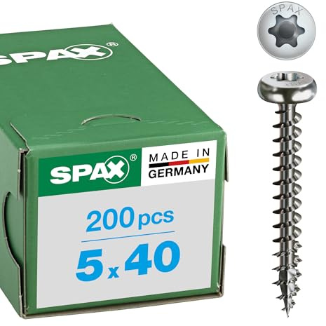 SPAX Universalschraube aus Edelstahl rostfrei A2, 5,0 x 40 mm, 200 Stück, T-STAR plus, Halbrundkopf, Vollgewinde, 4CUT, 0207000500403