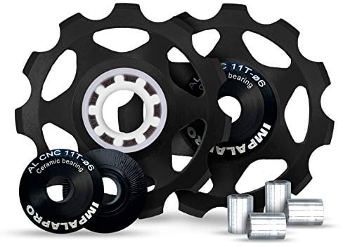 IMPALAPRO Bike 2 Stück Fahrradumwerfer Schaltröllchen 11T Alum. CNC Schaltröllchen Keramiklager - Fahrrad Schaltwerk Riemenscheibe - Shimano Schaltwerkröllchen - Fahrrad schaltwerk 7 Fach (Schwarz)