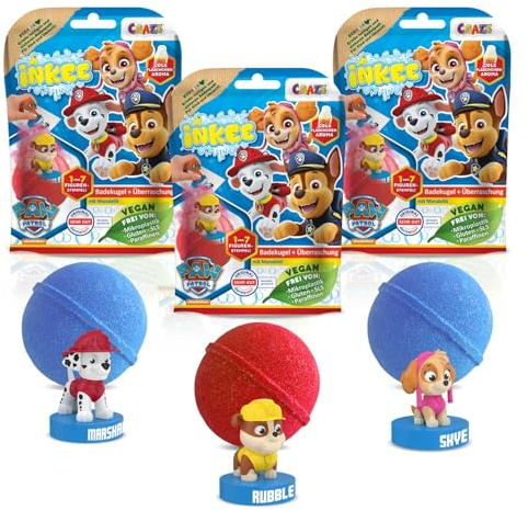 INKEE - Surprise Paw Patrol Badebomben Kinder mit Überraschung Überraschungs-Badekugel mit Stempel 3er-Multipack - Badezusatz Kinder
