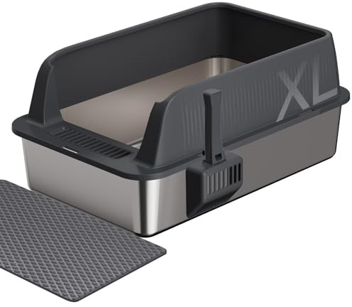 Gimars XL Katzenklo Edelstahl, Große Katzentoilette aus Metall 35L mit Streuschaufel & Matte, Edelstahl Katzenklo für mittelgroße & große Katzen