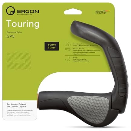 Ergon - GP5 Ergonomische Lock-on Fahrradgriffe mit extra-langem Bar-End | Regular kompatibel | Für Touring & Trekking Bikes | Large | Schwarz/Grau