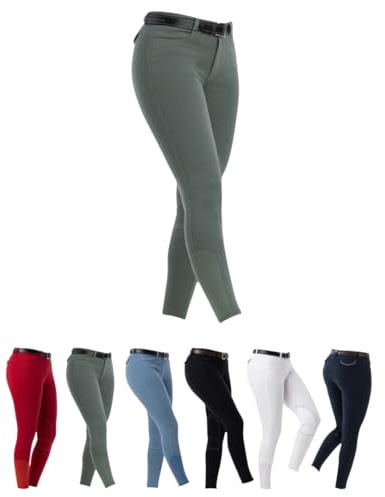 Riding World - Reithose für Mädchen & Jungen Alexandrie | Reiterhose mit Kniebesatz aus Stoff | mit Eingrifftaschen vorn | Reitleggings in Grün | Kinder Reitbekleidung in Größe 104