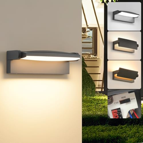 SANSHI Außenlampe 30W,Wandlampe mit 350°Schwenkbar Panel,IP65,Dunkelgrau | 3000K/4000K/6500K Aussenleuchte,Wandleuchte Innen Außen,Wasserdicht aussenlampe Wand,Außenwandleuchte Für Terrasse Garten