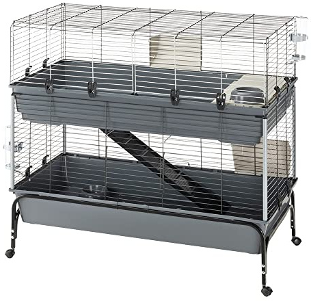 Ferplast Gabbia per Conigli RABBIT 120 DOUBLE, Lato Frontale Apribile, Supporto e Accessori Inclusi