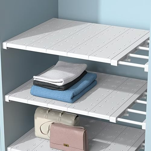 Tielag Verstellbare Regale für Schrank, Erweiterbares Einlegeböden Schrankregal, Nagelfrei Teleskop Regaltrenner für Kleiderschrank, Schrank, Küche, Badezimmer, 24cm Weit, Verstellbare Länge 38-60cm