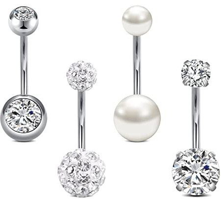 Rajnard Bauchnabelpiercing 14G 6/8/10/12/14mm Piercing Bauchnabel Chirurgenstahl CZ Perle Diamant Bauchpiercing Nabelpiercing Piercing Schmuck für Damen Herren