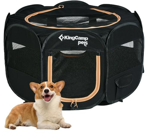 KingCamp Welpenlaufstall 74cm,Stabiler Hundelaufstall für Wohnung & Outdoor,Faltbar & Tragbar 600D Oxford Gewebe Welpenauslauf mit abnehmbarem Boden & 4 Heringen,Hundegehege für Welpen, Katzen