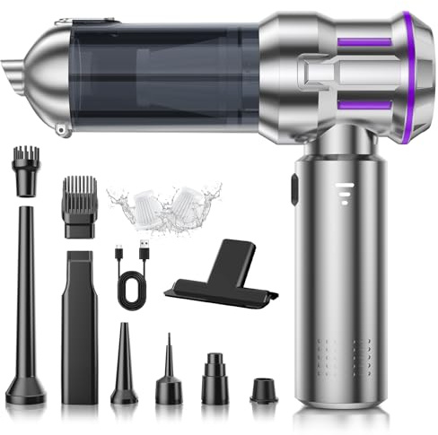 Handstaubsauger Kabellos, 25000Pa Stark & 4 in 1 Akku Staubsauger mit 1-Knopf Selbstentleerung, Bürstenloser Motor Mini Staubsauger, 3 Stufen Saugstärke für Auto, Haus, Tierhaare, Ladegerät, Silber