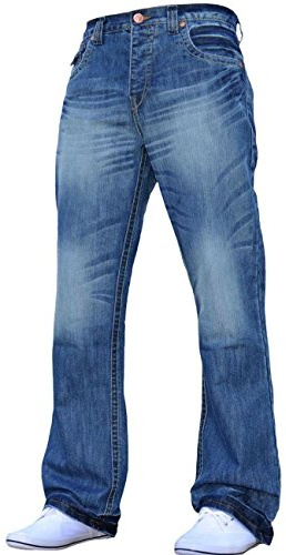 Herren-Jeans, Bootcut-Schnitt, ausgestelltes Bein, weit, blaue Denim-Jeans