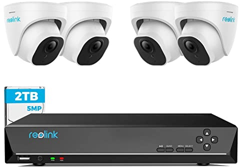 Reolink 5MP Überwachungskamera Set Outdoor, 4X 5MP PoE IP Dome Kamera Überwachung Aussen und 8CH 2TB HDD NVR für 24/7 Videoüberwachung, Personen-/Fahrzeugerkennung, Nachtsicht, RLK8-520D4-5MP