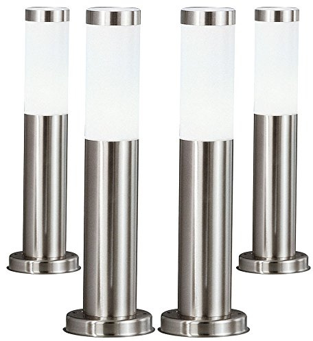 ETC-Shop Außen Stehleuchte EDELSTAHL, Standleuchte, Sockelleuchte, Wegleuchte Garten, Weg, Hof, Veranda, Balkon 4er SET