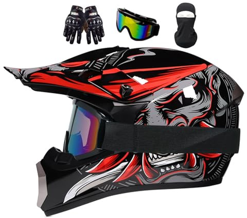 Motocross Helm Kinder, Jugend Motorradhelme, Motorradhelm Downhill Fullface Helm, Moto Cross Helm Herren, Mit Brille Handschuhe, Integralhelm Crosshelm Helm Motorrad MTB Enduro Quad Helm