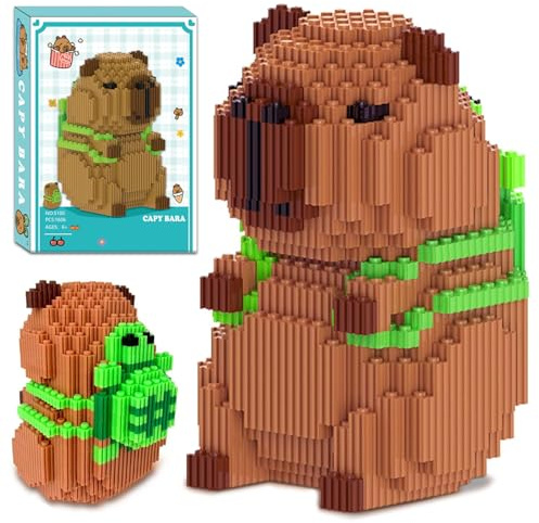 KOVSGQ Mini Bausteine Klemmbausteine Tiere Capybara Bauspielzeug Tier Blöcke Micro Building Capybara Bausteine DIY Building Blocks für Kinder Erwachsene mit Handbuch(1606 Block)