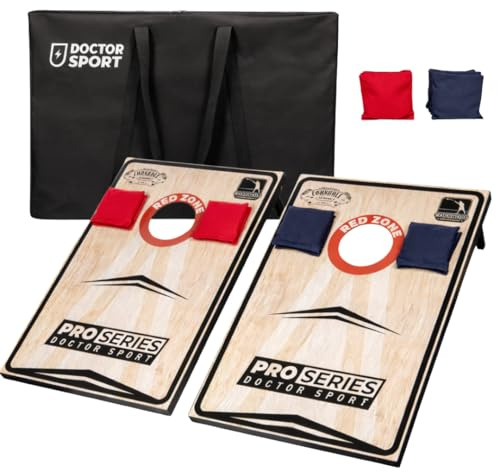 Doctor Sport Profi Series Cornhole Doppel Komplett, 90 x 60 cm | 2X 90x60cm inkl. 8 Bean Bags, Amerikanisches Cornhole 13kg, 400 Gram Bean Bags- 15x15 cm- und Tragetasche