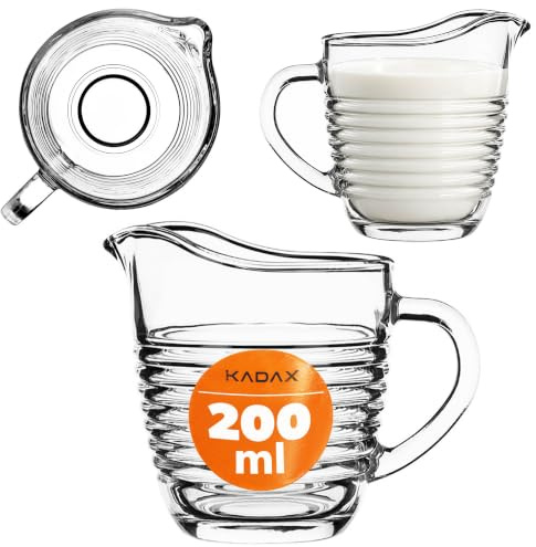 KADAX Milchkännchen aus Glas, Milchkanne mit Griff, Sahnekanne, Krug, Sauciere, kleine Glaskanne für Milch, Sahne, Sauce, Kaffee, einfach zu reinigen, transparent (200 ml, Streifen)