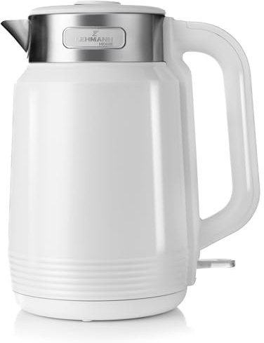 LEHMANN Elektrischer Wasserkocher Edelstahl 2L, 2200W, Schnelles Aufheizen, Doppelwand Design, 360° Basis, Abschaltautomatik und Überhitzungsschutz, BPA-frei, Ideal für Großfamilien oder Büros