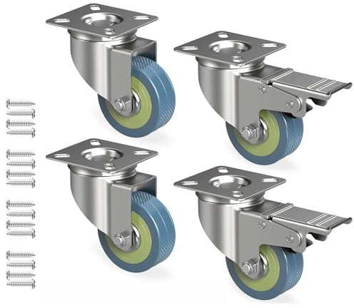 4er Set Möbelrollen 50 mm 2 mit Bremsen und 2 ohne 50 kg pro Rad | mit 16 Schrauben Strandkorbrollen Lenkrollen Schwerlastrollen Räder für Palettenmöbel