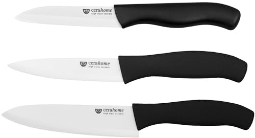 GRÄWE Keramikmesser Set, Scharf, 3er Pack Messerset, Küchenmesser, Gemüsemesser und Kochmesser aus Keramik - Serie Cerahome
