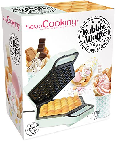 SCRAP COOKING 3907 Bubble Waffeleisen Maker Factory – Elektrische Hong Kong Blasen-Waffelmaschine für Egg Waffles Bäckerei – 180 Grad drehbar, antihaftbeschichtet & kompakt, Glas, wassergrün