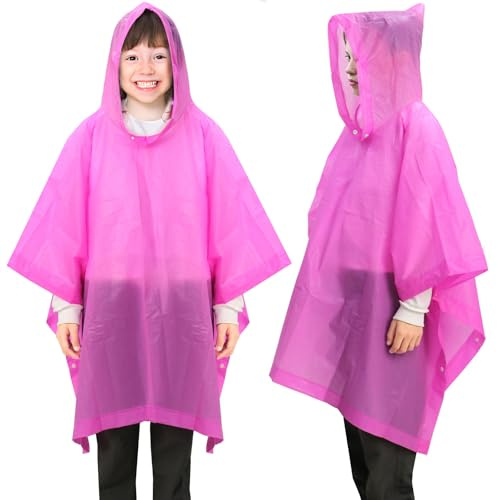 ANYOO Regenponcho Kinder Wasserdichte 2 Stück für Mädchen Jungen, Leichter Regencape Regenschutz PEVA Regenmantel mit Kapuze für Kinder Größe 100-150 cm Camping Wandern Reisen, Rosa