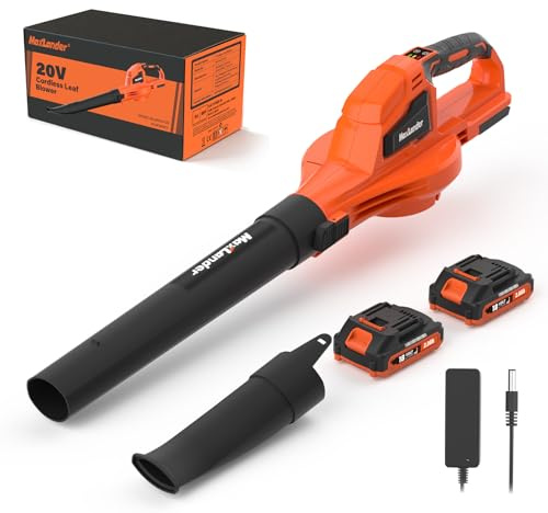 MAXLANDER 18V Laubbläser Akku Luftgeschwindigkeit 250 km/h | Luftmenge 260 km³/h mit 2x2,0 Ah Akku und Ladegerät,Laubgebläse für Gartenpflege, Terrasse, Rasen, und Grasschnitt