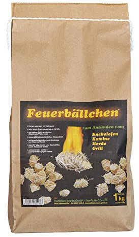 Feuerbällchen - das Original - zum Anzünden von Kachelofen, Kamin, Herd, Grill, Lagerfeuer - aus reinen Naturprodukten - unempfindlich gegen Nässe - Made in Germany - 1 kg Tüte (ca. 80 Stück)