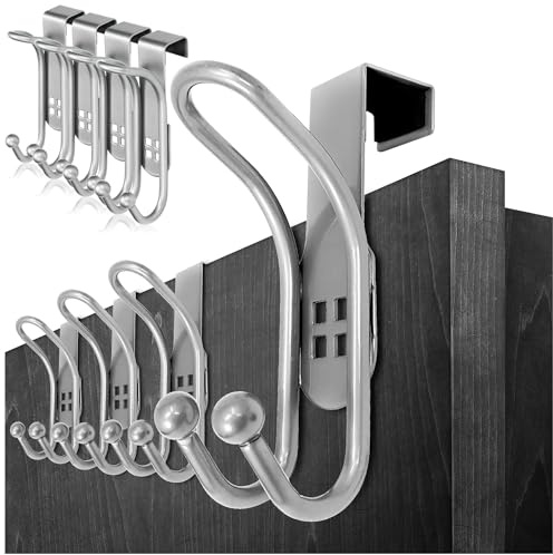 com-four® 8x Türhaken, Doppel-Kleiderhaken mit Schaumstoff-Schutz | Handtuch- und Jackenhalter aus Metall - Garderobenhaken zum Einhängen ohne Bohren