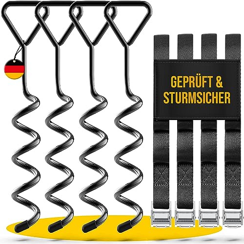 SCMITZ.Tools Bodenanker Trampolin - Geprüft & sturmsicher - XXL-Gurte | Sturmanker zum Eindrehen - Befestigung Boden - Extra sichere Premium Ausführung - Verstellbare XXL-Gurte - 2,50m - Rostfrei