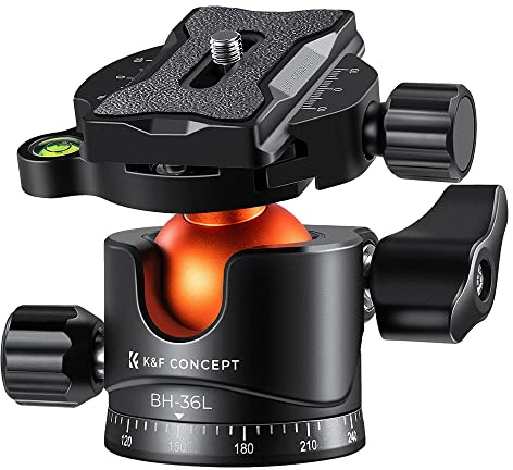 K&F CONCEPT 36mm Metal Stativkopf, Kugelkopf mit niedrigem Profil, Ball Head mit Arca Swiss-Schnellwechselplatte BH-36L